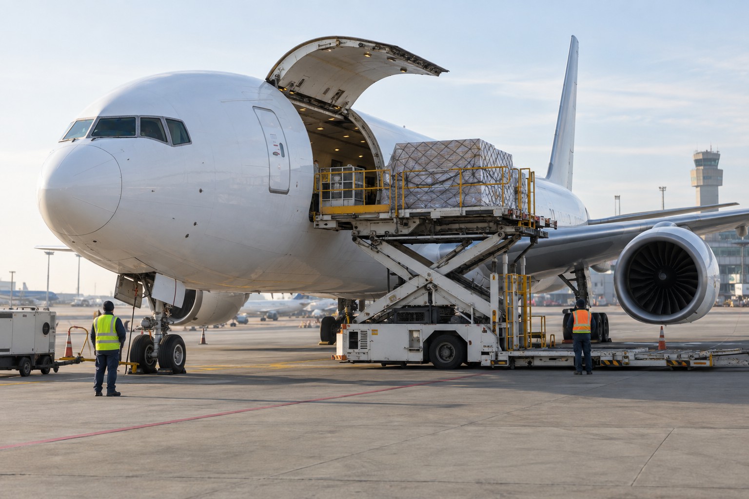 Ilustración de transporte aéreo de carga